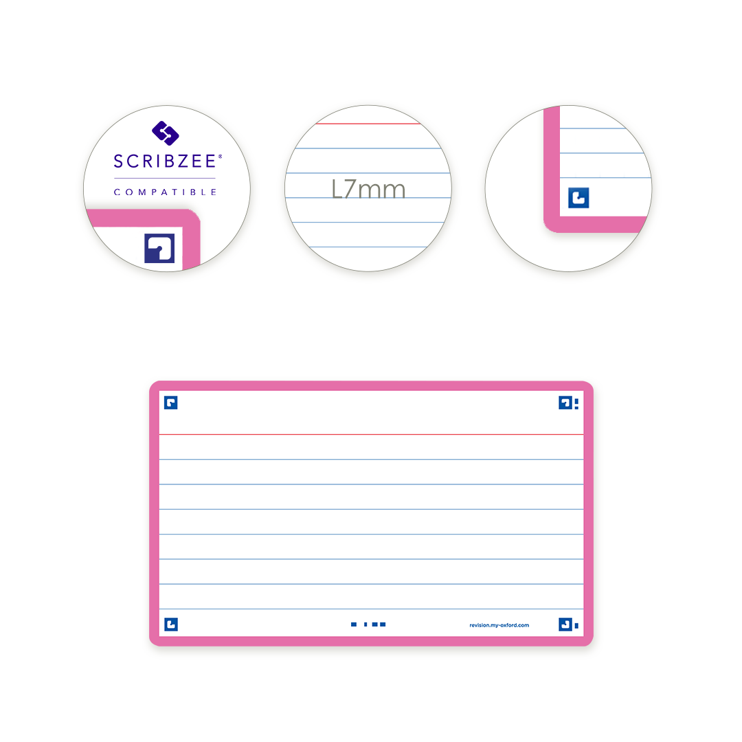 OXFORD FLASH 2.0 flashcards - squared with pink frame, 7,5 x 12,5